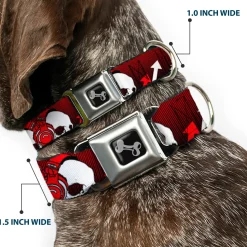 Dog Bone Seatbelt Buckle Collar - DJ Skulls Up/Down Black/Red
