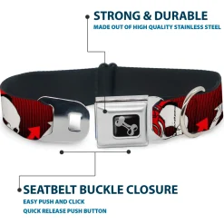 Dog Bone Seatbelt Buckle Collar - DJ Skulls Up/Down Black/Red