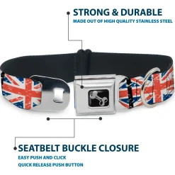 Dog Bone Seatbelt Buckle Collar - United Kingdom Flags Weathered