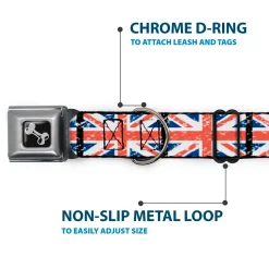 Dog Bone Seatbelt Buckle Collar - United Kingdom Flags Weathered