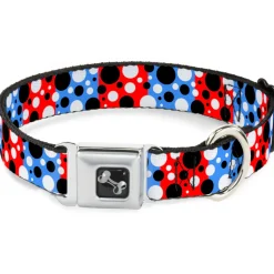 Dog Bone Seatbelt Buckle Collar - Dot Blocks Blue/Red/Black/White