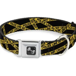 Dog Bone Seatbelt Buckle Collar - Police Line Black/Yellow