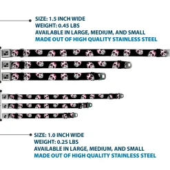 Dog Bone Seatbelt Buckle Collar - Sugar Skulls Scattered Black/White/Fuchsia
