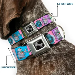 Dog Bone Seatbelt Buckle Collar - Robots Pastel Blocks