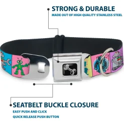 Dog Bone Seatbelt Buckle Collar - Robots Pastel Blocks
