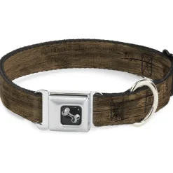 Dog Bone Seatbelt Buckle Collar - Wood Grain3 Horizontal Brown