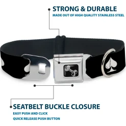 Dog Bone Seatbelt Buckle Collar - Spade Black/White
