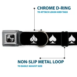 Dog Bone Seatbelt Buckle Collar - Spade Black/White