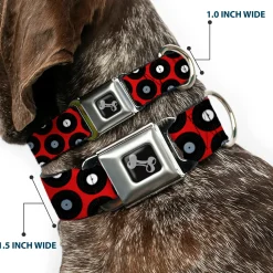 Dog Bone Seatbelt Buckle Collar - Vinyl Records Red/Black/Gray/White