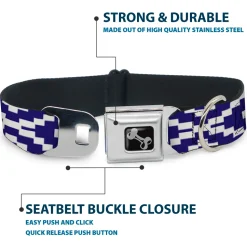 Dog Bone Seatbelt Buckle Collar - Geometric Diamond Blue/White