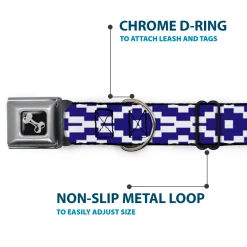 Dog Bone Seatbelt Buckle Collar - Geometric Diamond Blue/White