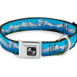 Dog Bone Seatbelt Buckle Collar - Landscape Snowy Mountains