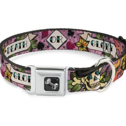 Dog Bone Seatbelt Buckle Collar - Death or Glory Pink