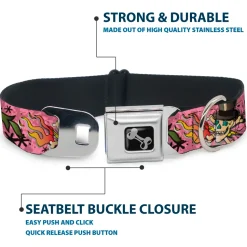 Dog Bone Seatbelt Buckle Collar - Death or Glory Pink