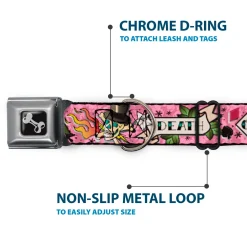 Dog Bone Seatbelt Buckle Collar - Death or Glory Pink