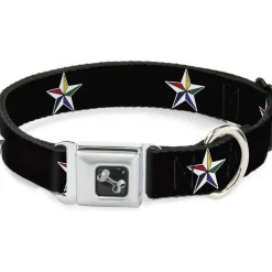 Dog Bone Seatbelt Buckle Collar - Nautical Star Black/White/Multi Color