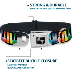Dog Bone Seatbelt Buckle Collar - Piano Keys Rainbow