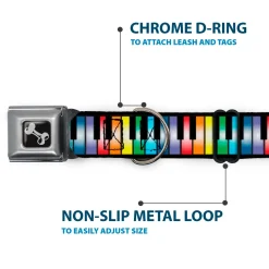 Dog Bone Seatbelt Buckle Collar - Piano Keys Rainbow
