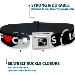 Dog Bone Seatbelt Buckle Collar - LOS F*CKIN' ANGELES Heart Black/White/Red