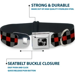 Dog Bone Seatbelt Buckle Collar - Checker Black/Gray/1 Red