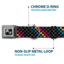 Dog Bone Seatbelt Buckle Collar - Checker Stripe Black/Gray/Blue/Gold/Pink
