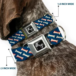 Dog Bone Seatbelt Buckle Collar - Bones Blue/Tan/Red