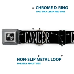 Dog Bone Seatbelt Buckle Collar - Zodiac CANCER/Constellation Black/White