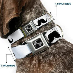 Dog Bone Seatbelt Buckle Collar - I "Heart Mustache" White/Black/Red