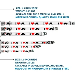 Dog Bone Seatbelt Buckle Collar - I "Heart Mustache" White/Black/Red