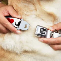 Dog Bone Seatbelt Buckle Collar - I "Heart Mustache" White/Black/Red