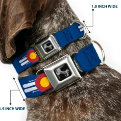 Dog Bone Seatbelt Buckle Collar - Colorado Logo/Skis Blue/White/Red/Yellow