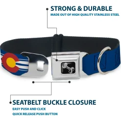 Dog Bone Seatbelt Buckle Collar - Colorado Logo/Skis Blue/White/Red/Yellow
