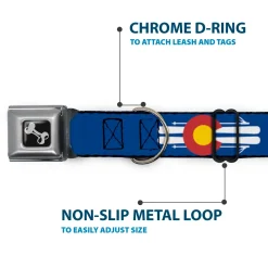 Dog Bone Seatbelt Buckle Collar - Colorado Logo/Skis Blue/White/Red/Yellow