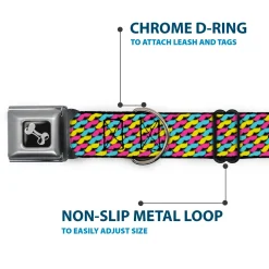 Dog Bone Seatbelt Buckle Collar - Mustache Monogram Black/Fuchsia/Turquoise/Yellow