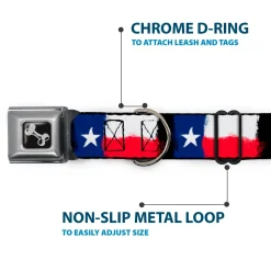 Dog Bone Seatbelt Buckle Collar - Texas Flag Painting