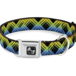 Dog Bone Seatbelt Buckle Collar - Plaid X Gradient Black/Orange/Green/Blue