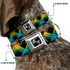 Dog Bone Seatbelt Buckle Collar - Plaid X Gradient Black/Orange/Green/Blue