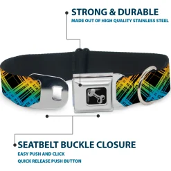 Dog Bone Seatbelt Buckle Collar - Plaid X Gradient Black/Orange/Green/Blue