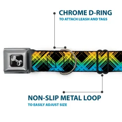 Dog Bone Seatbelt Buckle Collar - Plaid X Gradient Black/Orange/Green/Blue