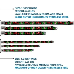 Dog Bone Seatbelt Buckle Collar - Sugar Skull w/Roses & Heart