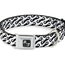 Dog Bone Seatbelt Buckle Collar - Diagonal Handlebar Mustaches White/Black