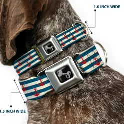 Dog Bone Seatbelt Buckle Collar - Anchors w/Stripes White/Blue/Red