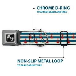 Dog Bone Seatbelt Buckle Collar - Anchors w/Stripes White/Blue/Red