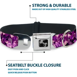 Dog Bone Seatbelt Buckle Collar - Crystals Purples
