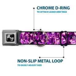 Dog Bone Seatbelt Buckle Collar - Crystals Purples