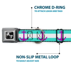 Dog Bone Seatbelt Buckle Collar - Anchor/Stripe Teal/White/Purple