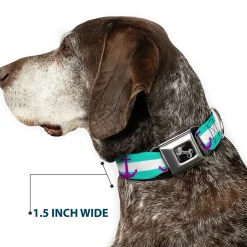 Dog Bone Seatbelt Buckle Collar - Anchor/Stripe Teal/White/Purple