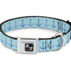 Dog Bone Seatbelt Buckle Collar - Anchor2 CLOSE-UP Turquoise/Blues