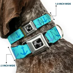 Dog Bone Seatbelt Buckle Collar - Anchor2 CLOSE-UP Turquoise/Blues