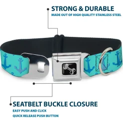 Dog Bone Seatbelt Buckle Collar - Anchor2 CLOSE-UP Turquoise/Blues